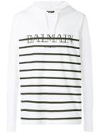 Balmain Striped Logo-print Hooded T-shirt - White