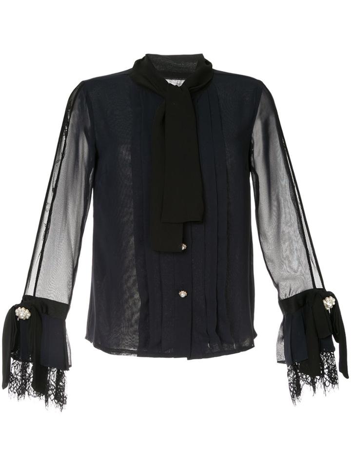 Edward Achour Paris Lace-trimmed Chiffon Blouse - Blue