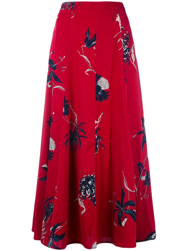 Dries Van Noten Floral Print Skirt, Women's, Size: 36, Red, Silk/spandex/elastane