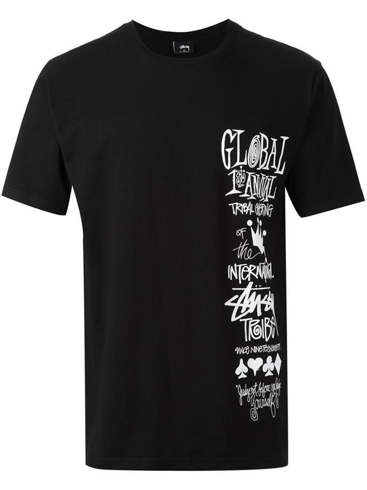 Stussy 'global Gathering' T-shirt, Men's, Size: Large, Black, Cotton