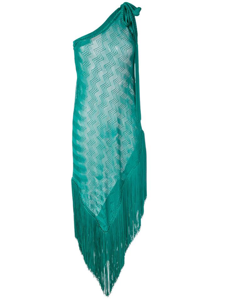 Missoni Asymmetric Fringed Dress, Women's, Size: 38, Green, Viscose