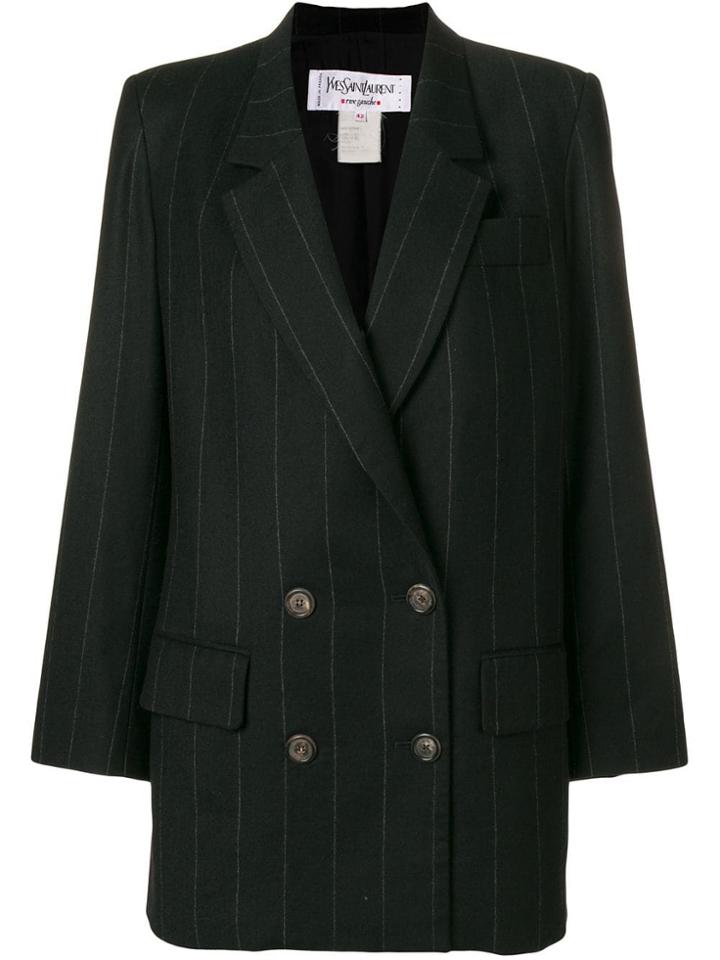 Yves Saint Laurent Vintage Pinstriped Double Breasted Blazer - Black
