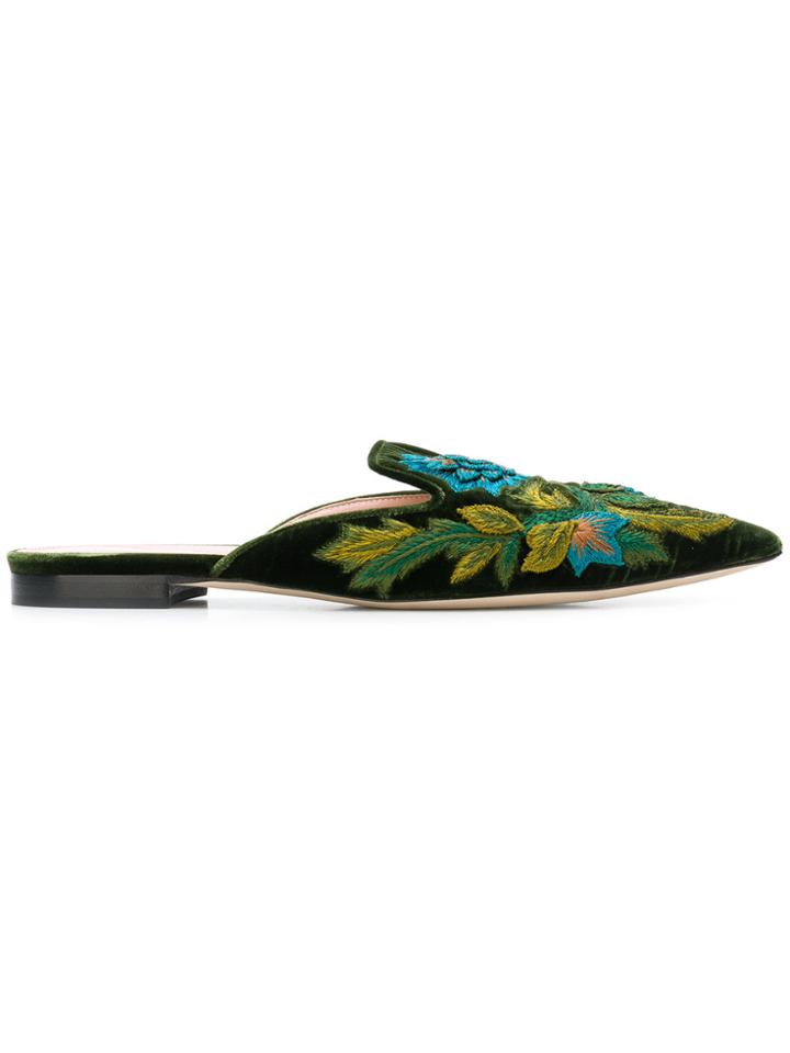 Alberta Ferretti Embroidered Pointed Mules - Green