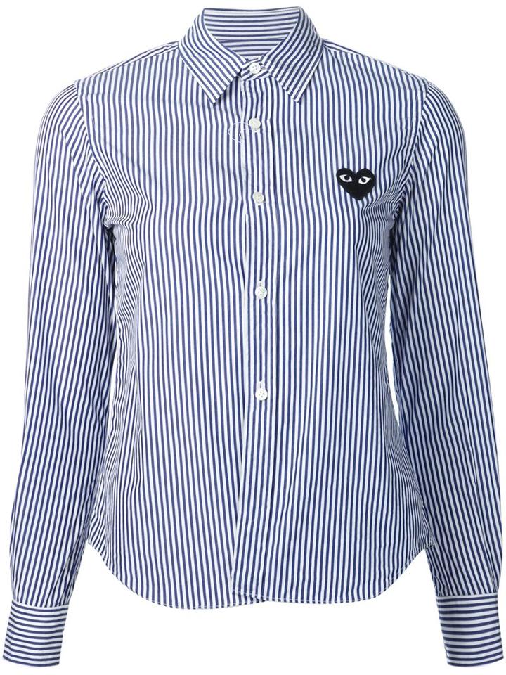 Comme Des Garçons Play Stripped Short Shirt, Women's, Size: Medium, Blue, Cotton