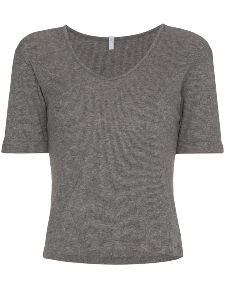 Lot78 V-neck Ribbed Short Sleeve T-shirt - Grey
