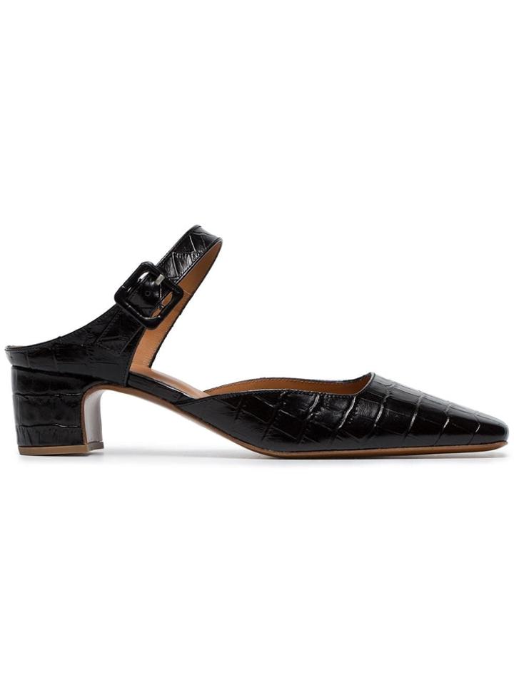 By Far Mira 45 Croc-embossed Leather Mules - Black