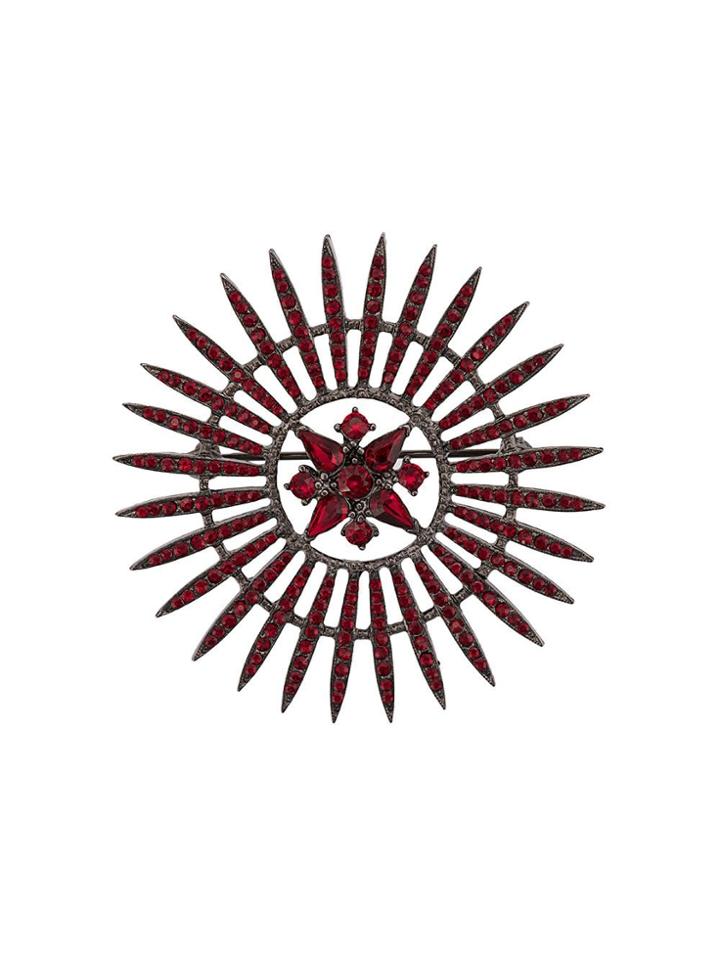 Oscar De La Renta Crystal Embellished Brooch - Red
