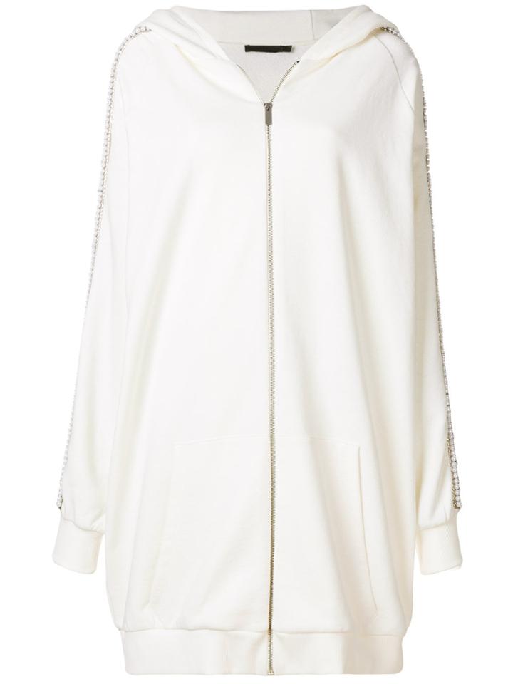 Amen Embellished Sleeve Oversized Hooded Jacket - White