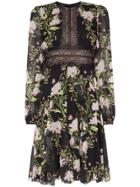 Giambattista Valli Floral Print Lace Insert Dress - Black
