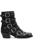 Burberry Buckled Embellished Leather Peep-toe Ankle Boots - Black