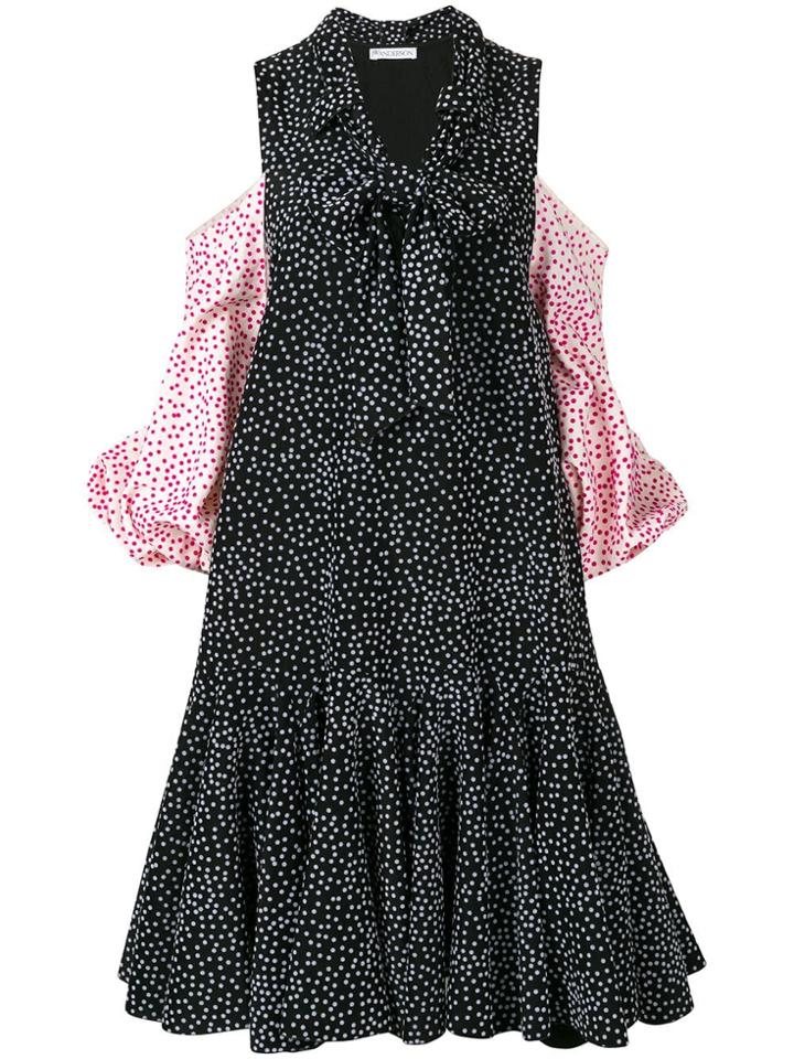 Jw Anderson Black Flocked Polka Dot Puff Sleeve Dress