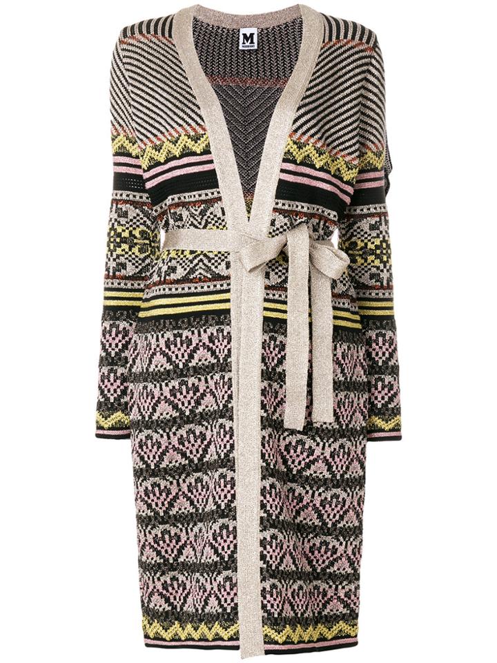 M Missoni Belted Patterned Long Cardigan - Black
