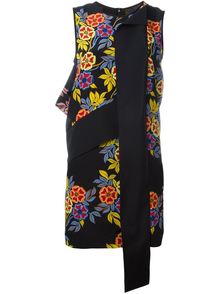 Msgm Floral Print Dress, Women's, Size: 40, Black, Silk/polyester