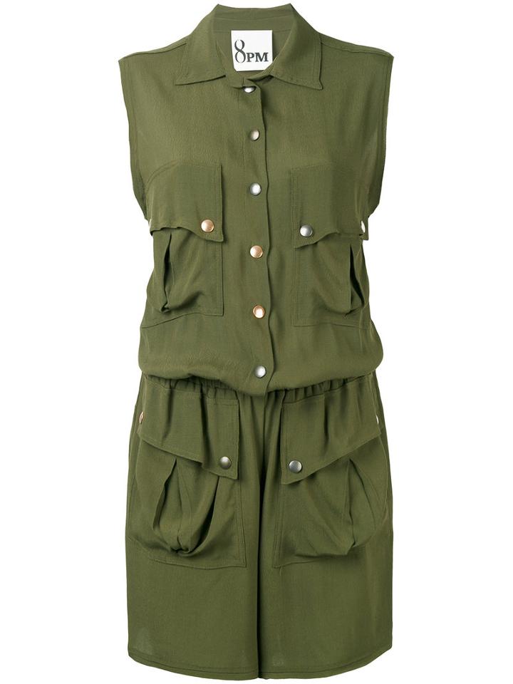 8pm - Button Up Playsuit - Women - Viscose - Xs, Green, Viscose