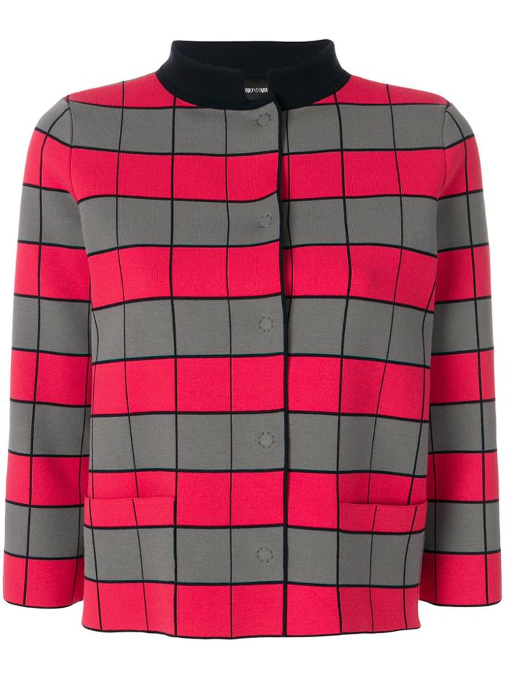 Emporio Armani Cropped Checkerboard Jacket - Red