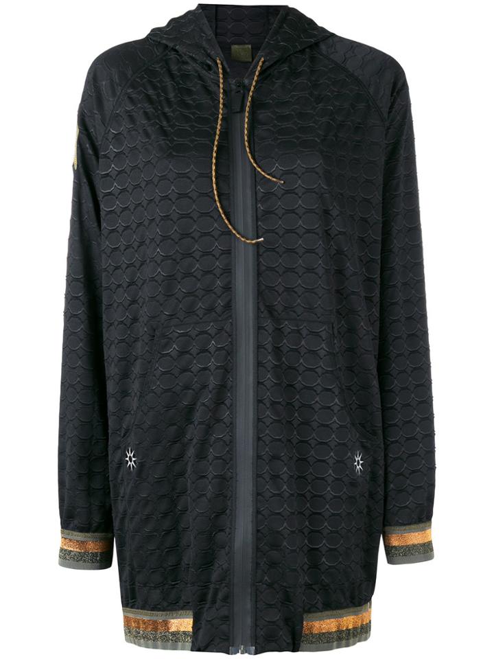 Mr & Mrs Italy Geometric Embossed Longline Hoodie - Black