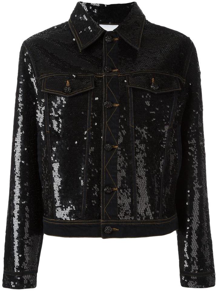 Ashish Sequin Embellished Denim Jacket, Women's, Size: Medium, Black, Cotton
