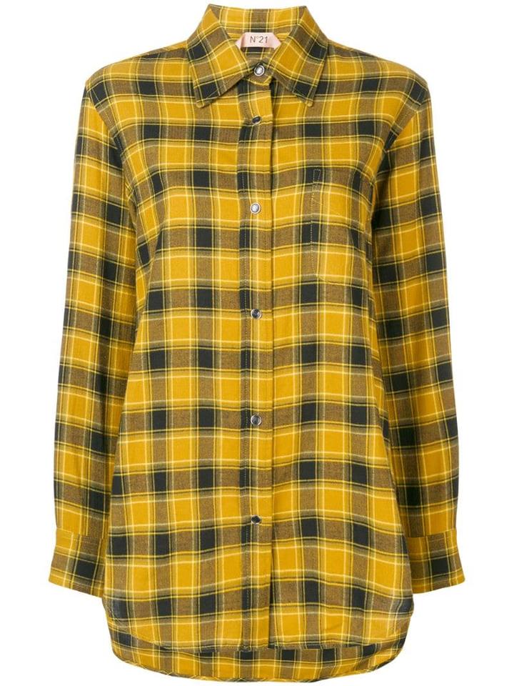 Nº21 Fringed Plaid Flannel Shirt - Yellow