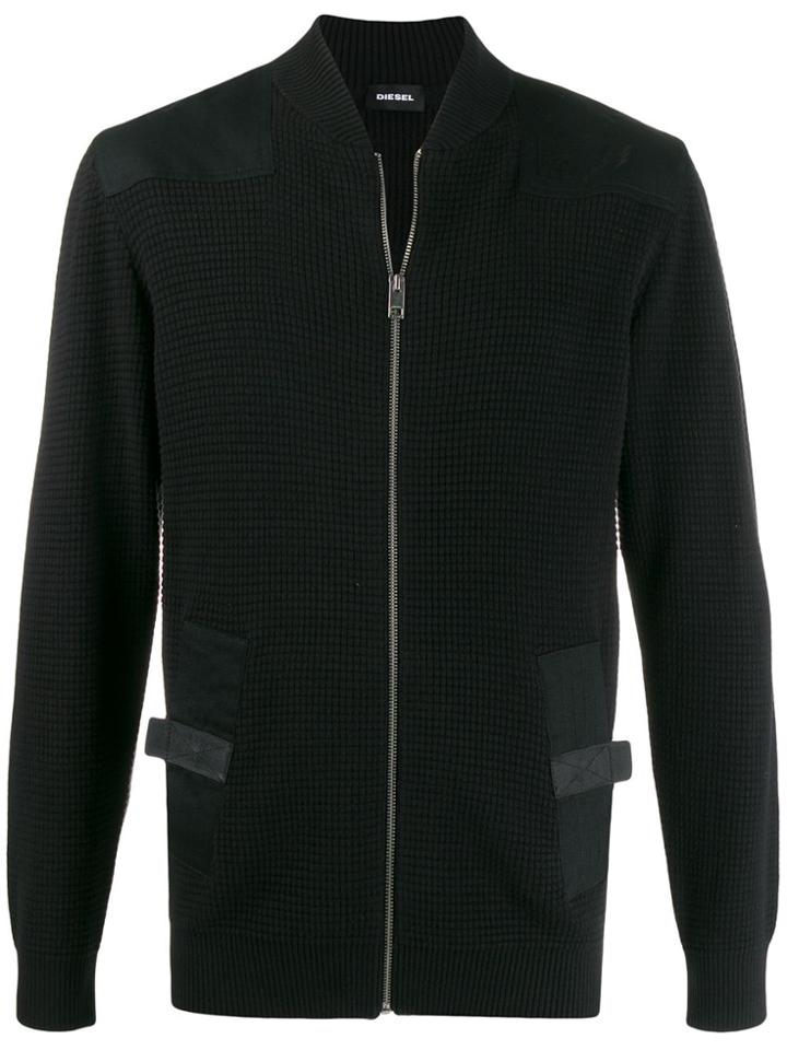 Diesel Waffle Knit Zip Cardigan - Black