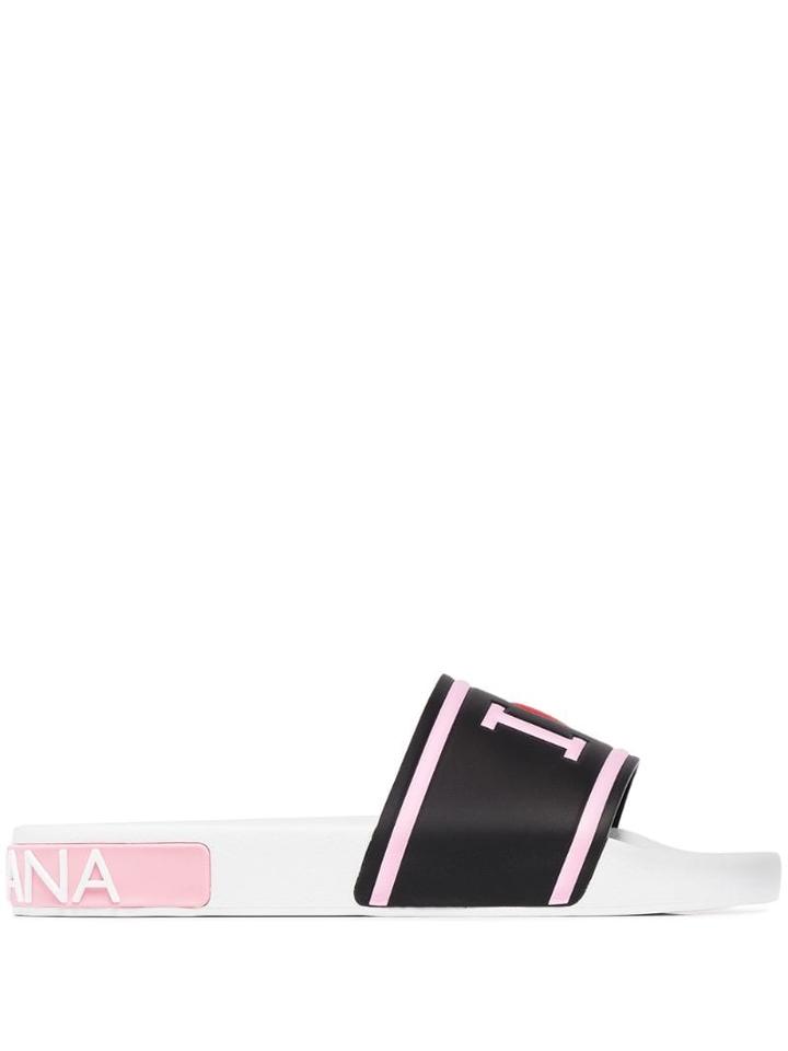 Dolce & Gabbana Asymmetric Logo Slides - Black