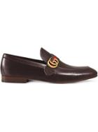 Gucci Leather Loafer With Gg Web - Brown