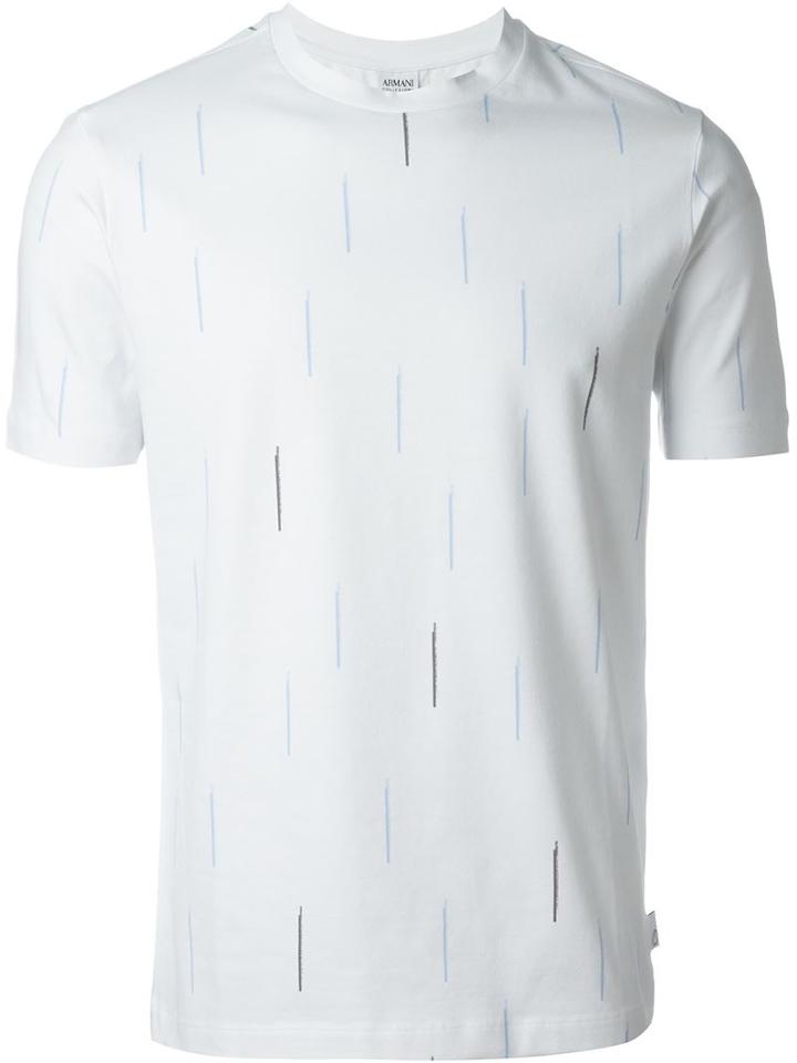 Armani Collezioni Printed Round Neck T-shirt, Men's, Size: Xl, White, Cotton/spandex/elastane