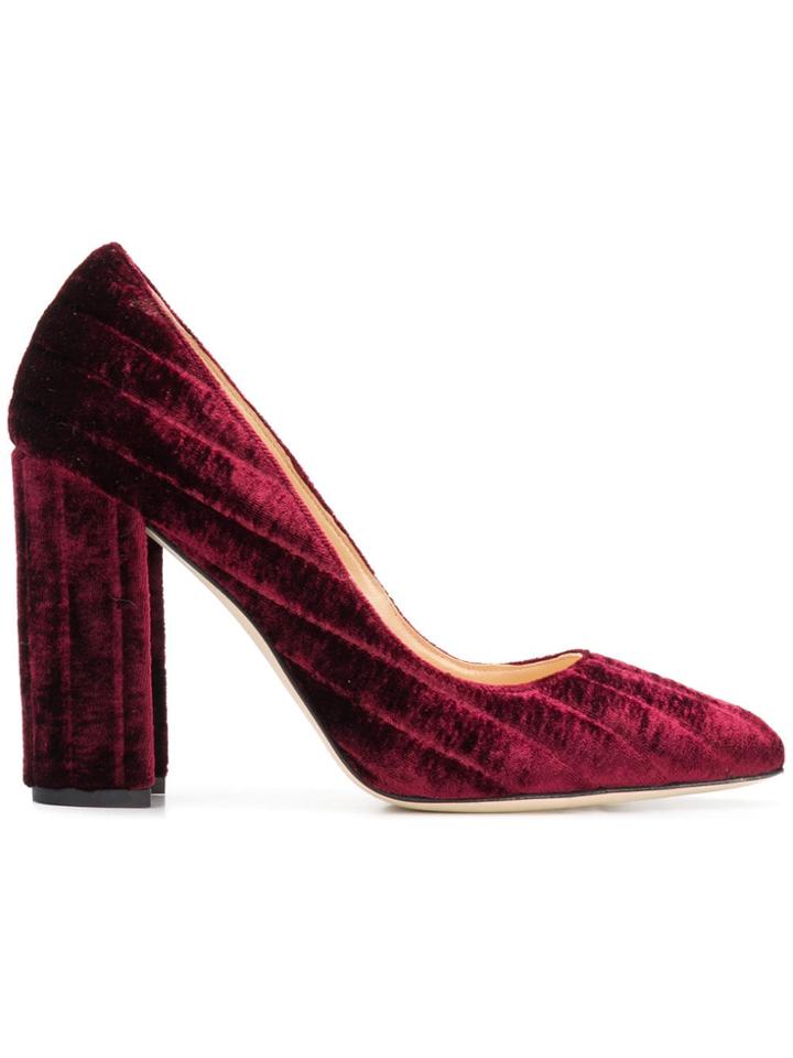 Chloe Gosselin Block Heel Velvet Pumps - Pink & Purple