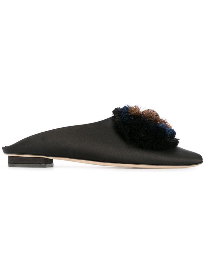 Sanayi 313 Fringed Applique Mules - Black