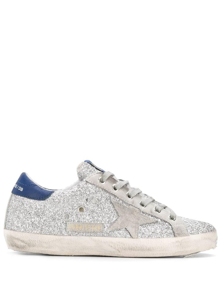 Golden Goose Classic Star Glitter Trainers - Silver