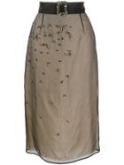 Prada Belted Embellished Straight Skirt - Black