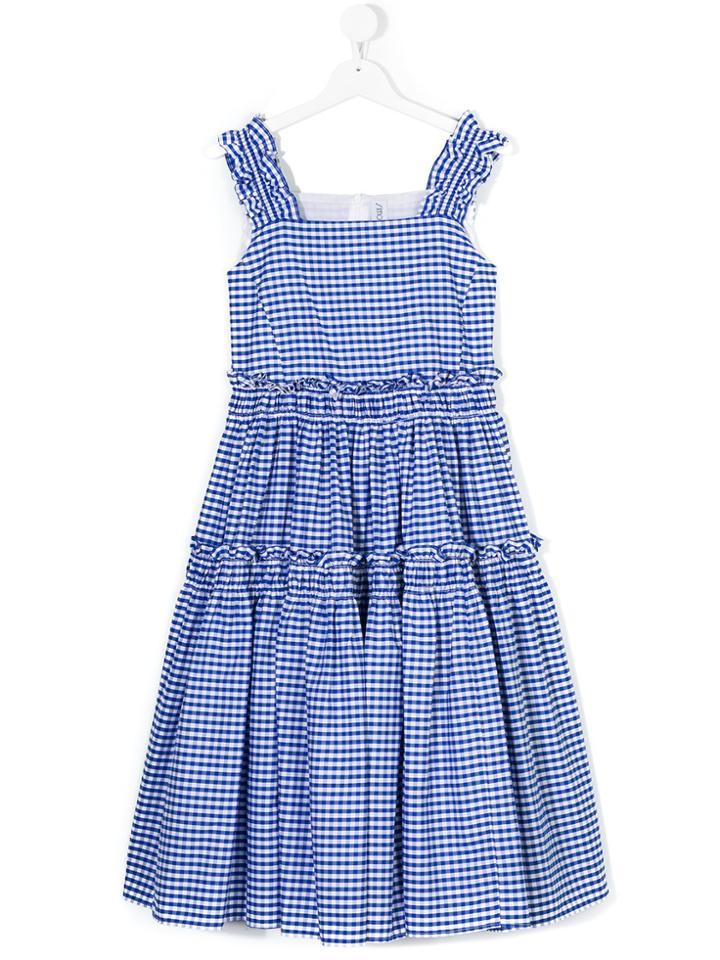 Simonetta Kids Checked Flared Dress - Blue