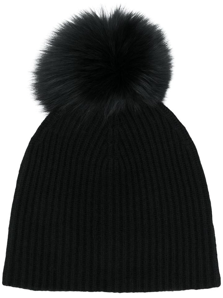 Yves Salomon Knit Pom Pom Beanie - Black