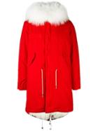 Mr & Mrs Italy Army Parka Coat, Men's, Size: Xxs, Red, Cotton/fox Fur/lamb Skin/viscose