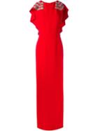 Antonio Berardi Cape Embellished Evening Dress, Women's, Size: 42, Red, Spandex/elastane/acetate/rayon