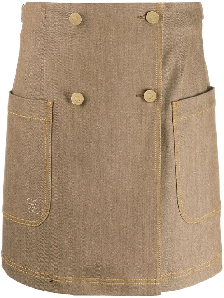 Fendi Double-breasted High-waisted Skirt - Brown