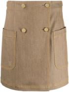 Fendi Double-breasted High-waisted Skirt - Brown