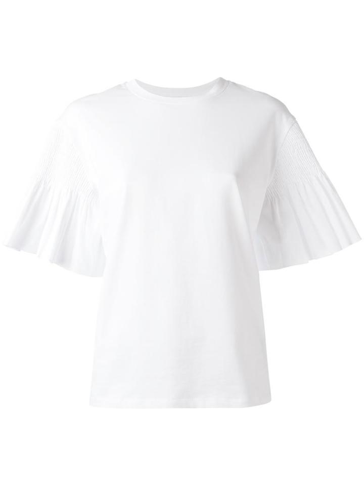 Victoria Victoria Beckham Ruffled Shortsleeved Blouse, Women's, Size: Large, White, Cotton