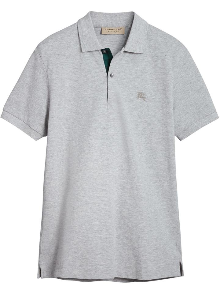 Burberry Tartan Trim Detail Polo Shirt - Grey