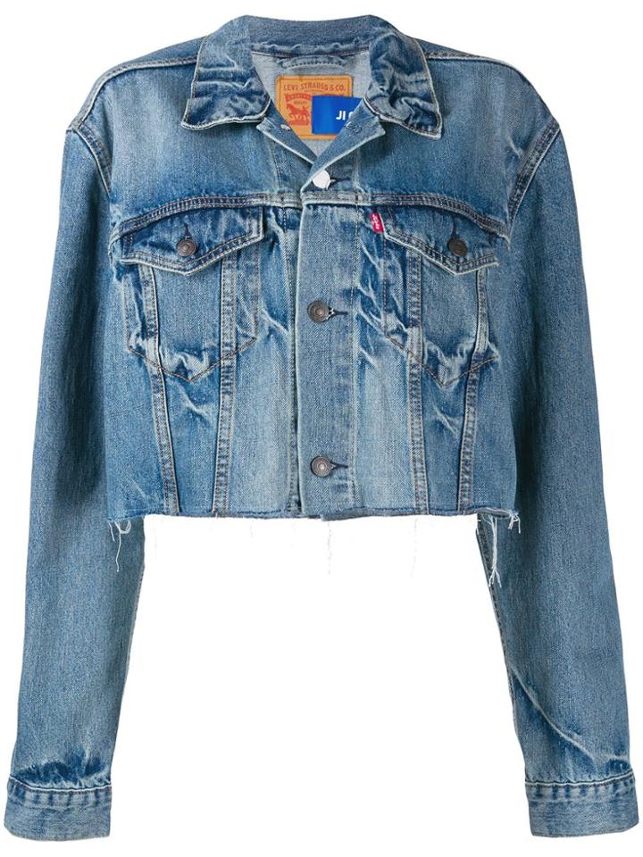 Ji Oh Cropped Denim Jacket - Blue