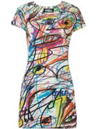 Jeremy Scott Scribble Print T-shirt Dress, Women's, Size: 40, Cotton