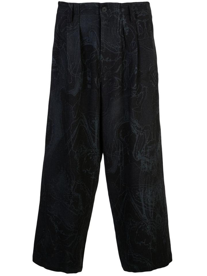 Yohji Yamamoto Cropped Loose Fit Trousers - Black