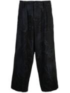 Yohji Yamamoto Cropped Loose Fit Trousers - Black