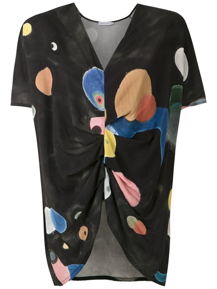 Mara Mac Printed Draped Blouse - Black