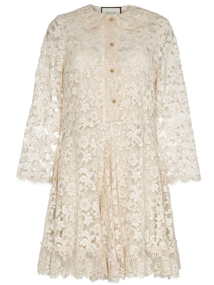 Gucci Collared Lace Silk Mini Dress - Neutrals