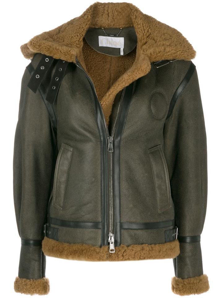 Chloé Shearling Aviator Coat - Green