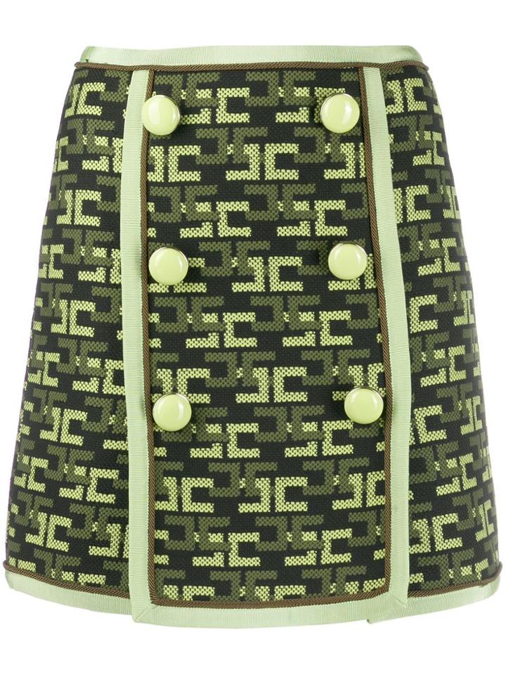 Elisabetta Franchi Buttoned Logo-pattern Skirt - Black
