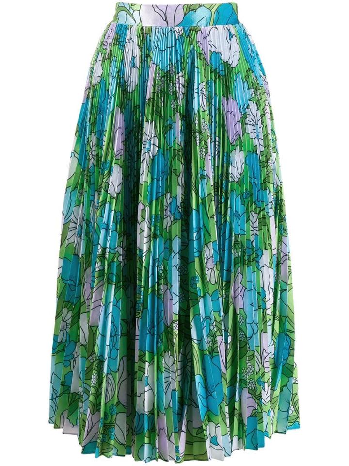 Richard Quinn Floral Accordion Skirt - Blue