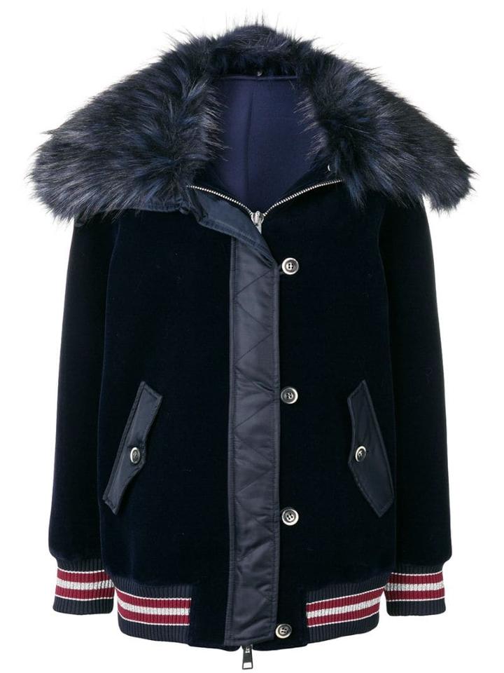 Ermanno Ermanno Fur Trim Hooded Bomber - Blue