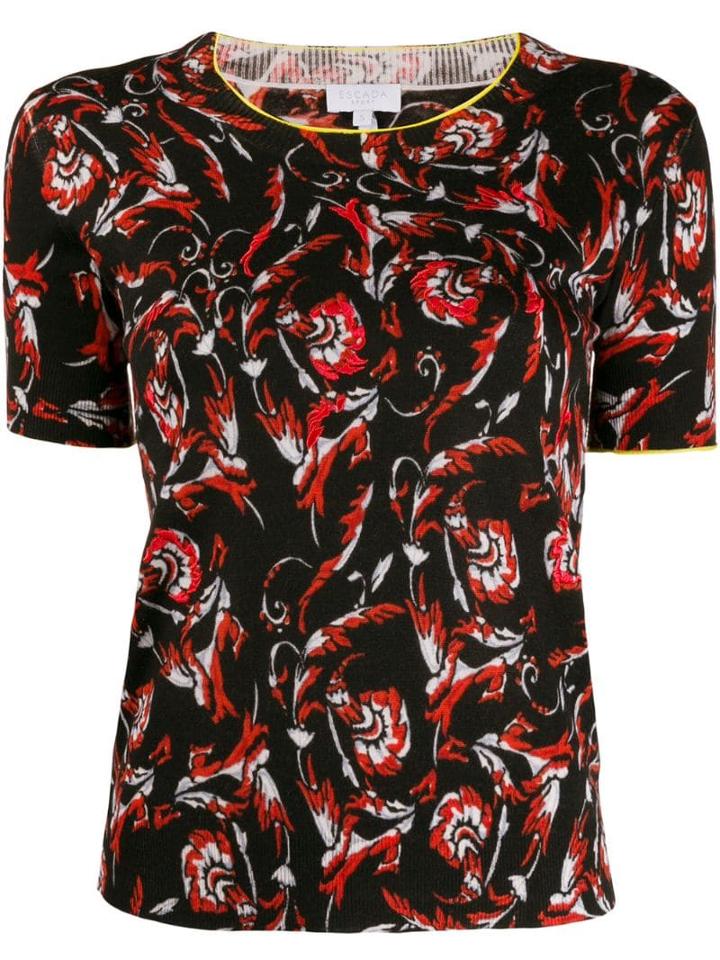 Escada Sport Floral Intarsia Knitted Top - Black