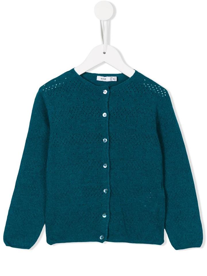 Knot Stitch Pointelle Cardigan, Girl's, Size: 6 Yrs, Blue